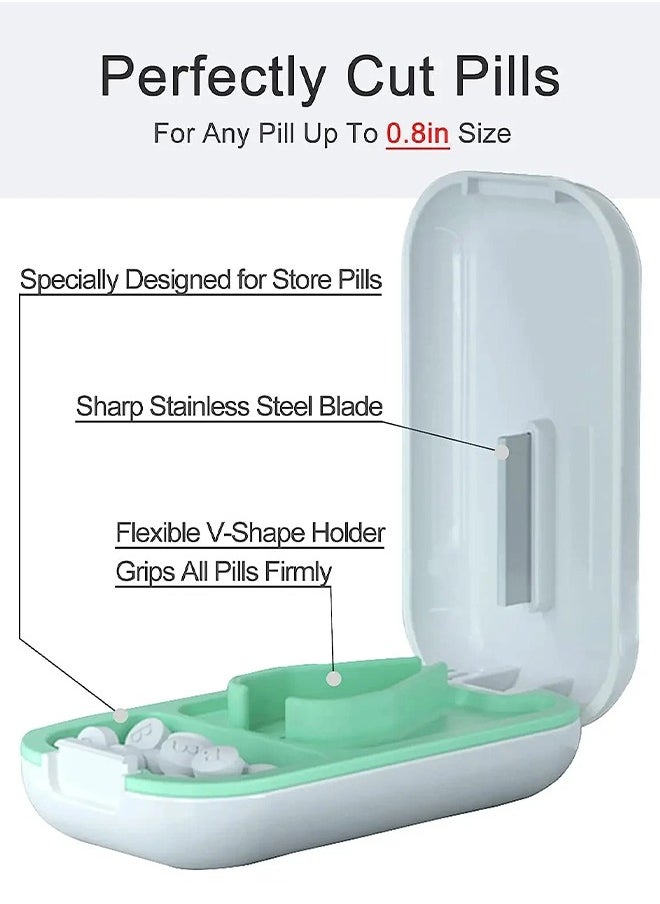 2-In-1 Small Pill Box Pill Organizer With Medicine Cutter Removable Cleanable Privacy Opacity,For Storing Vitamins,Tablets, Capsules Cutting/3.15x0.94inch