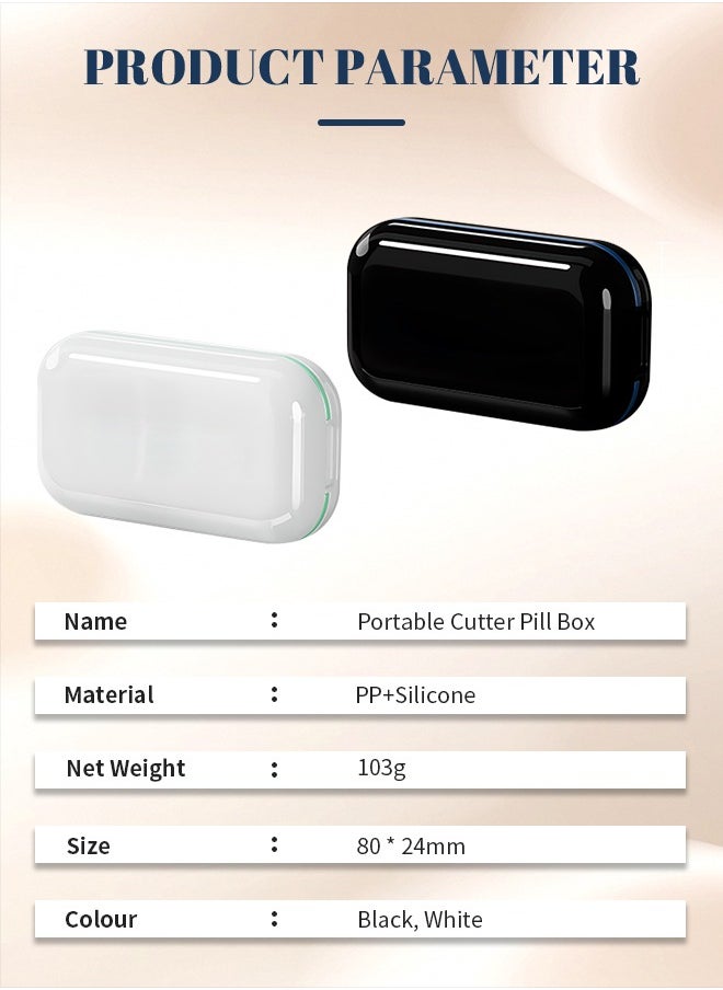 2-In-1 Small Pill Box Pill Organizer With Medicine Cutter Removable Cleanable Privacy Opacity,For Storing Vitamins,Tablets, Capsules Cutting/3.15x0.94inch