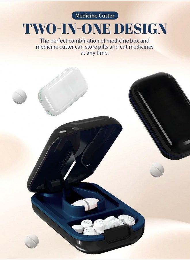 2-In-1 Small Pill Box Pill Organizer With Medicine Cutter Removable Cleanable Privacy Opacity,For Storing Vitamins,Tablets, Capsules Cutting/3.15x0.94inch