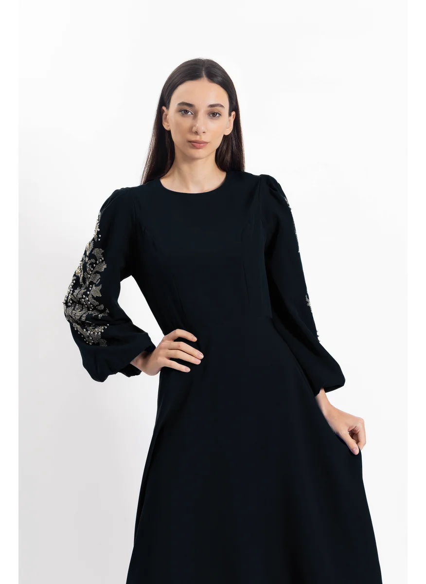 SHAPES DETAILED STUDDED MIDI DRESS