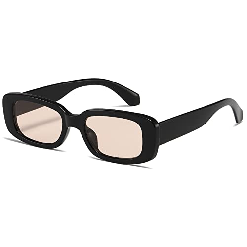 kimorn Rectangle Sunglasses for Women Men Trendy Retro Fashion Sun Glasses 90’s Vintage Square Frame K1200 (Black Frame Brown Lens, 65) - Image 1