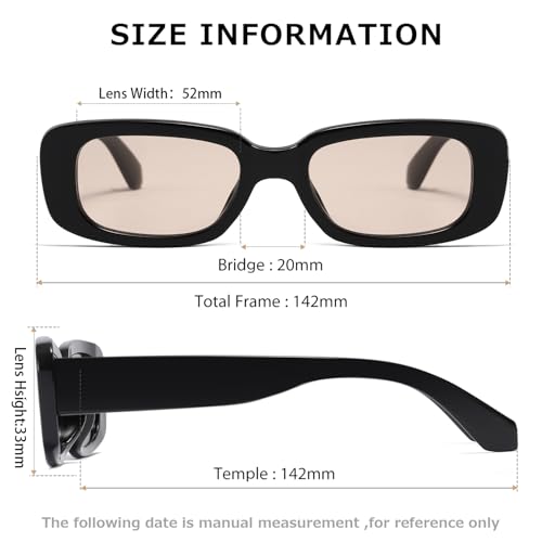 kimorn Rectangle Sunglasses for Women Men Trendy Retro Fashion Sun Glasses 90’s Vintage Square Frame K1200 (Black Frame Brown Lens, 65) - Image 4
