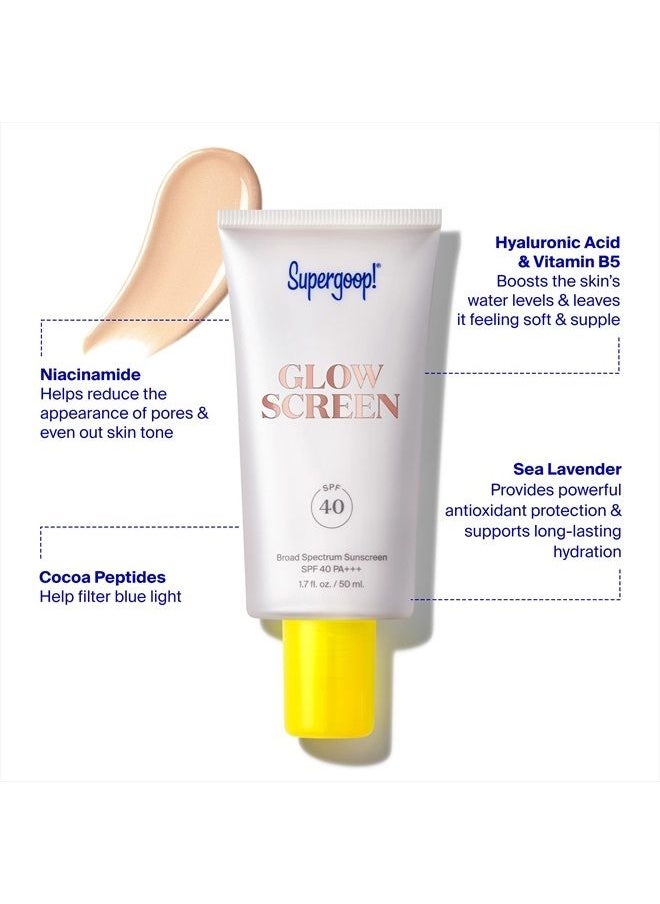 Glowscreen - SPF 40-1.7 fl oz - Glowy Primer + Broad Spectrum Sunscreen - Adds Instant Glow - Helps Filter Blue Light - Boosts Hydration with Hyaluronic Acid, Vitamin B5 & Niacinamide