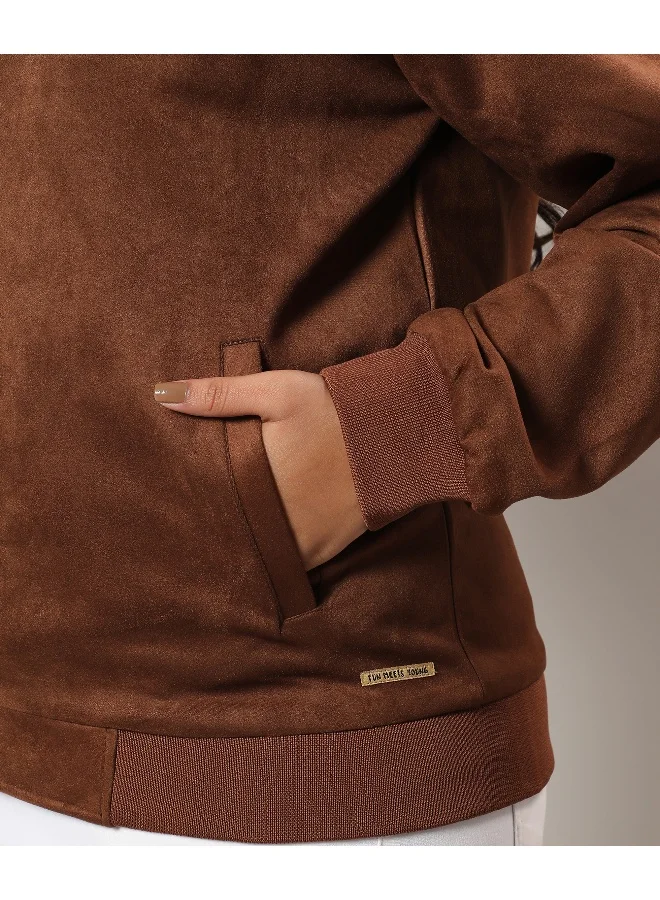 Instafab Plus Women's Tan Brown Fleece Lined Biker Jacket