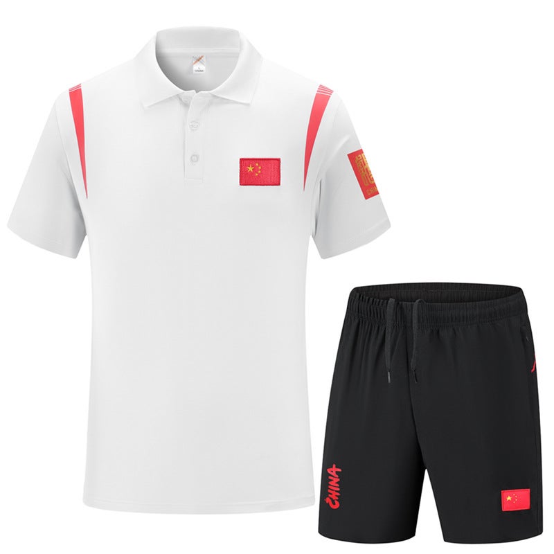 Summer Chinese Team Short-Sleeved Men'S And Women'S Sports Lapel Suit Polo Shirt Lightweight Breathable Stand-Up Collar Couple Wear Shorts T - Image 2