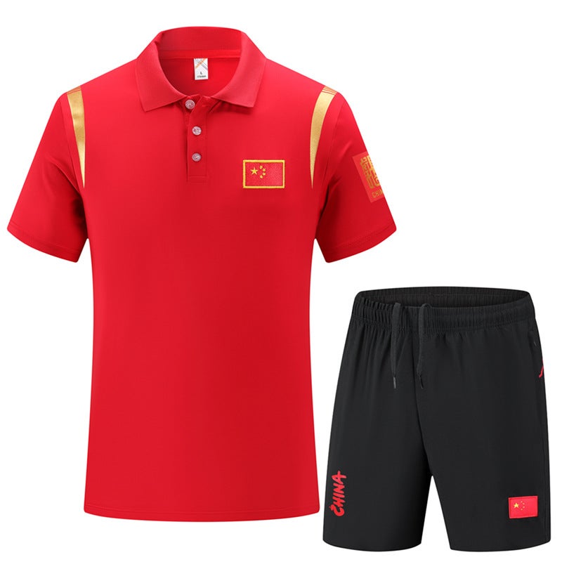 Summer Chinese Team Short-Sleeved Men'S And Women'S Sports Lapel Suit Polo Shirt Lightweight Breathable Stand-Up Collar Couple Wear Shorts T - Image 3