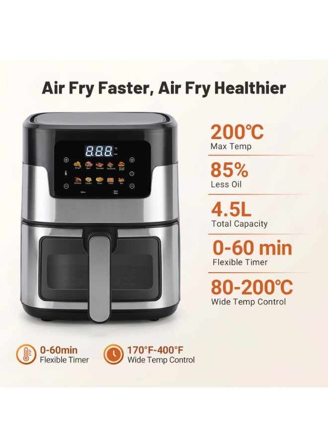 INKBIRDPLUS Air Fryer Toaster Oven with See-Through Window & Touchscreen, Convection Fryer with 360° Rapid Hot Circulation, Air Crisp Fry, Oil-less & Healthy Cooker for Bake, Roast, Grill, Dehydrate, Reheat, 4.5L - Image 5