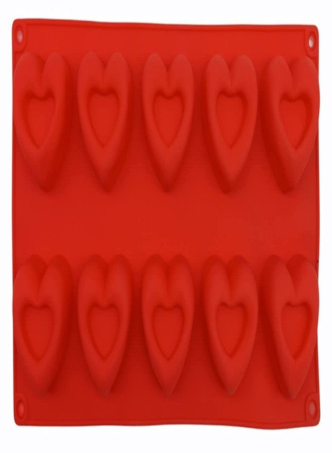 Folca® 1 Pc 10 Cavity Silicone Mould for Handmade Soap, Cake, Jelly, Pudding, Chocolate, Dessert etc (10 Cavity Heart Mould) - Image 1