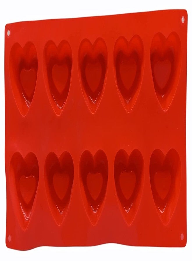 Folca® 1 Pc 10 Cavity Silicone Mould for Handmade Soap, Cake, Jelly, Pudding, Chocolate, Dessert etc (10 Cavity Heart Mould) - Image 2