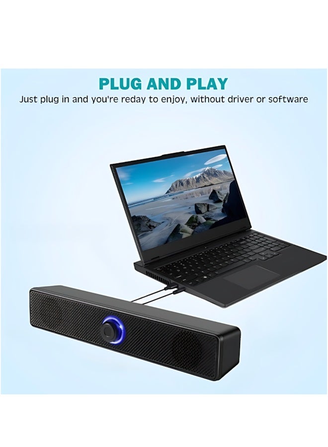 مكبرات صوت للكمبيوتر، نظام ستيريو 2.0، ساوند بار سلكي يعمل عبر USB، مزود بمنفذ صوت مساعد 3.5 مم للتلفزيون، متوافق مع أجهزة الكمبيوتر المكتبية، أجهزة اللابتوب، شاشات الكمبيوتر والهواتف المحمولة - Image 4
