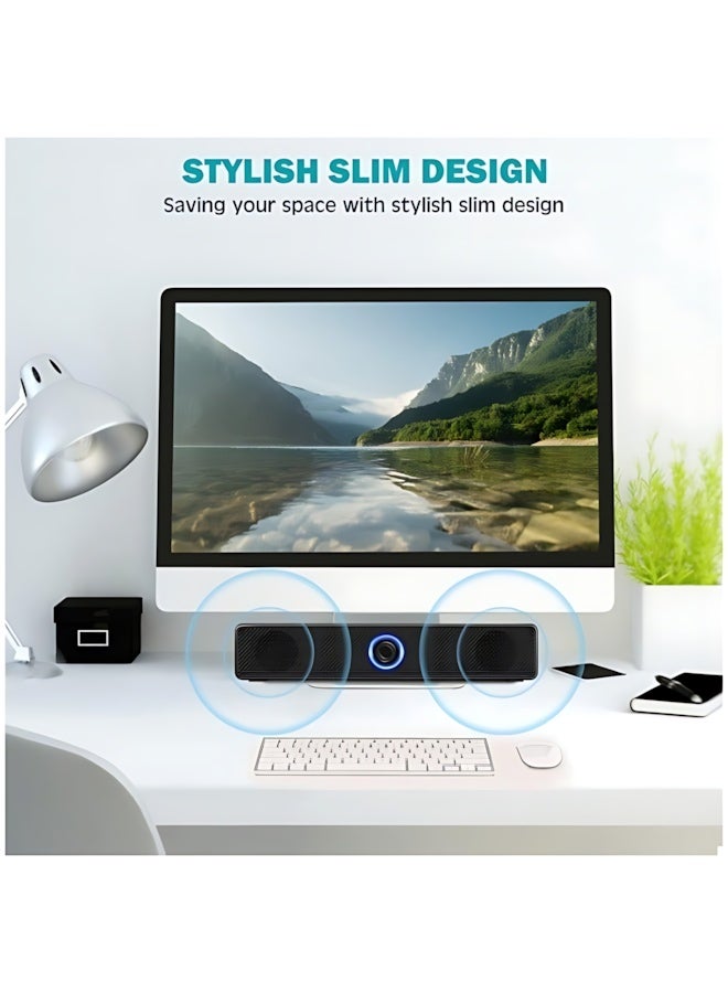 مكبرات صوت للكمبيوتر، نظام ستيريو 2.0، ساوند بار سلكي يعمل عبر USB، مزود بمنفذ صوت مساعد 3.5 مم للتلفزيون، متوافق مع أجهزة الكمبيوتر المكتبية، أجهزة اللابتوب، شاشات الكمبيوتر والهواتف المحمولة - Image 5