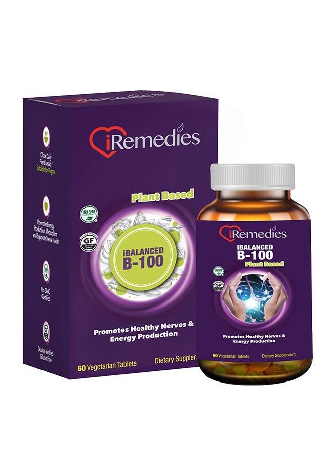 iRemedies iRemedies iBalanced B-100 Complex – High-Potency Vitamin B Supplement for Energy, Stress, and Overall Wellness – 60 Vegetarian Tablets 