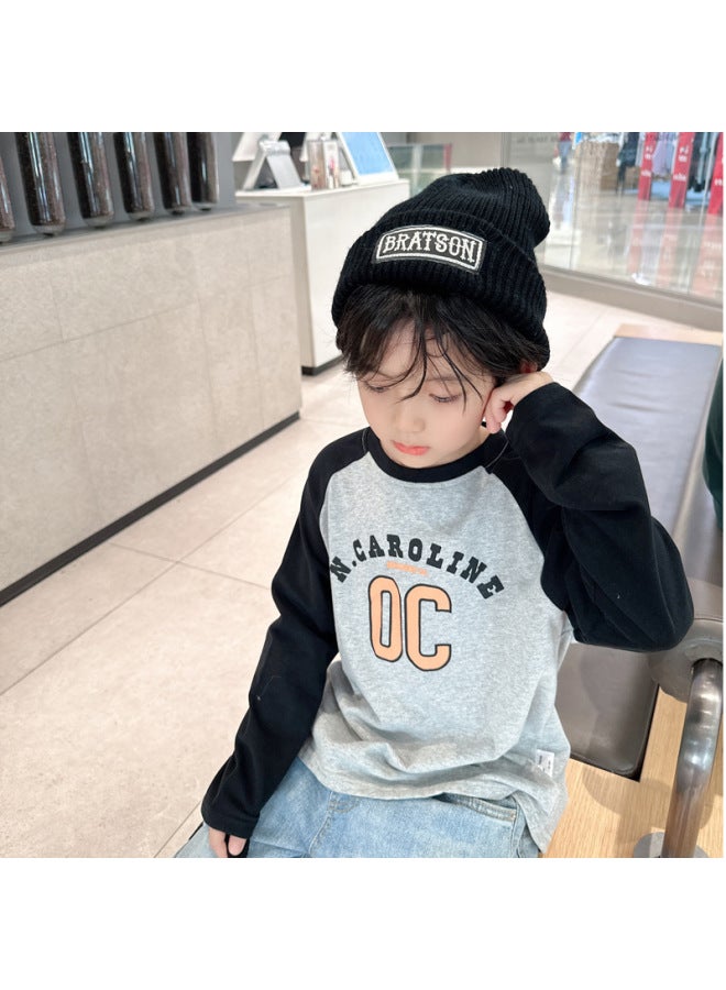 Customizable Boys Long Sleeve Base Layer Shirt Raglan Sleeve Top Children's Cotton T-shirt Men Color Block Sleeves