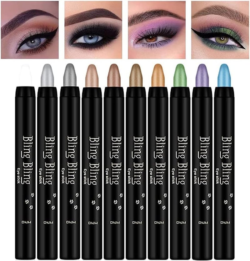 10 Colors Glitter Eyeshadow Set Shimmer Pearl Cream EyeShadow Sticks Long Lasting Smooth Eye Shadow