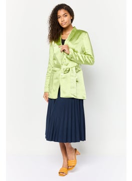 Miss Selfridge Women Regular Fit Plain Belted Casual Blazer, Apple Green  - Image 3