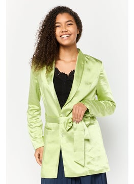 Miss Selfridge Women Regular Fit Plain Belted Casual Blazer, Apple Green  - Image 1