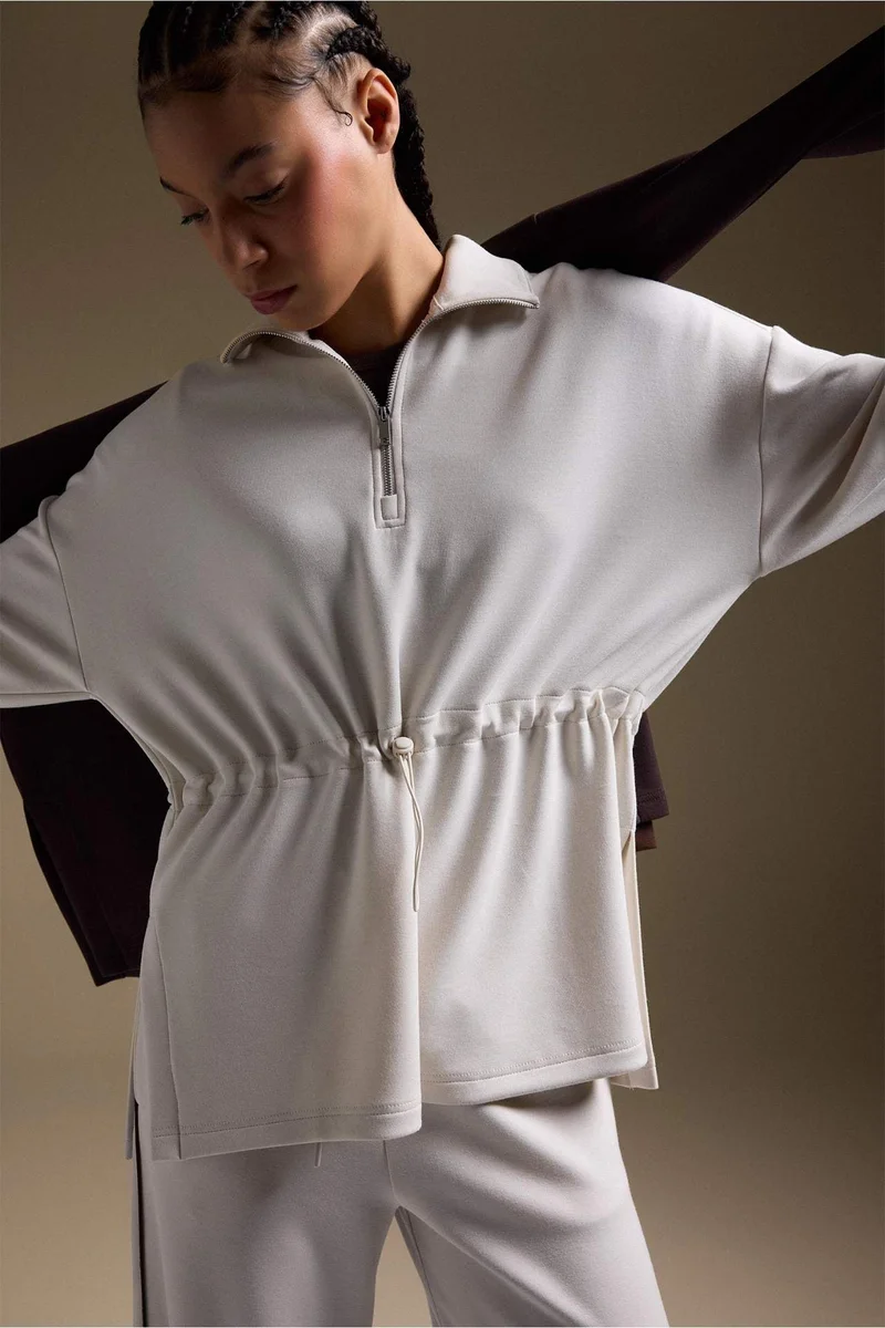 Defacto Long Fit Stand Collar Modal Sports Sweatshirt