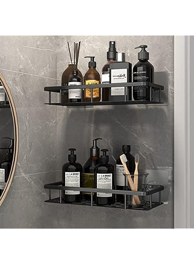 IAF Bathroom Shelves No-drill Corner Shelf Shampoo Shower Storage Rack Kitchen Holder Toilet Organizer Punch-free Bathroom Accessories (2pcs Standard Black) - Image 1