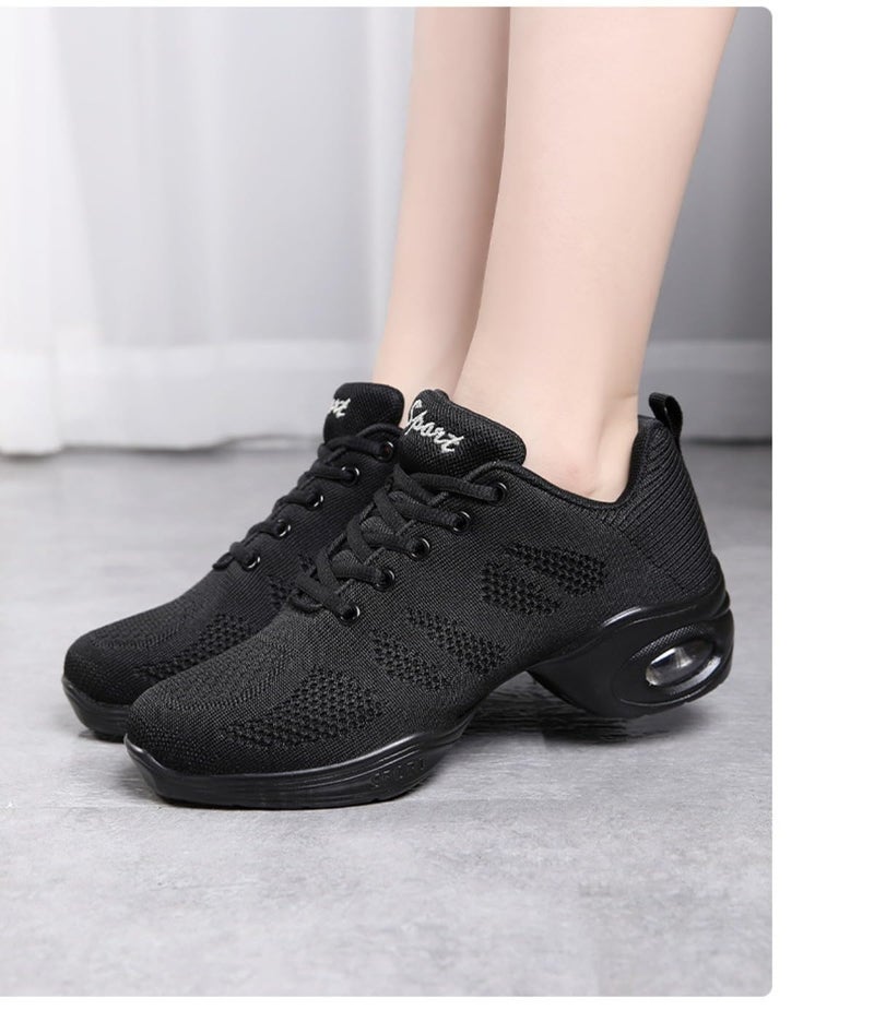Fenlogft Women's Breathable Air Cushion Jazz Dance Shoes Lace Up Mesh Sneakers Athletic Walking Dance Thick Soled (Black,8) - Image 3