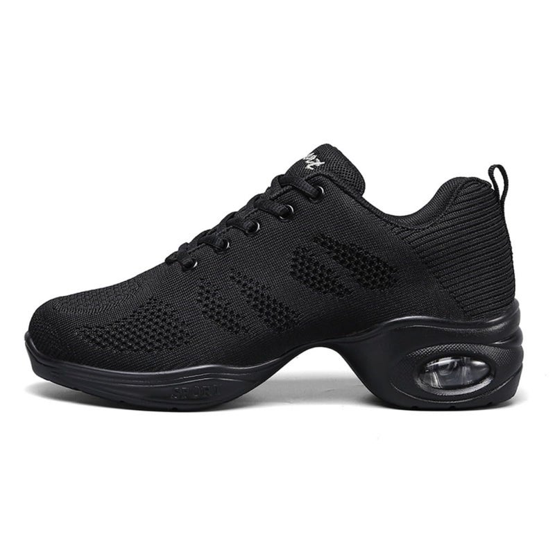 Fenlogft Women's Breathable Air Cushion Jazz Dance Shoes Lace Up Mesh Sneakers Athletic Walking Dance Thick Soled (Black,8) - Image 1