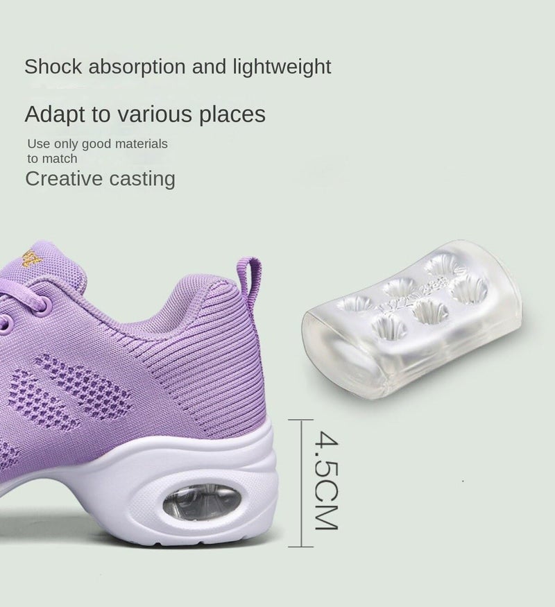 Fenlogft Women's Breathable Air Cushion Jazz Dance Shoes Lace Up Mesh Sneakers Athletic Walking Dance Thick Soled (Black,8) - Image 4
