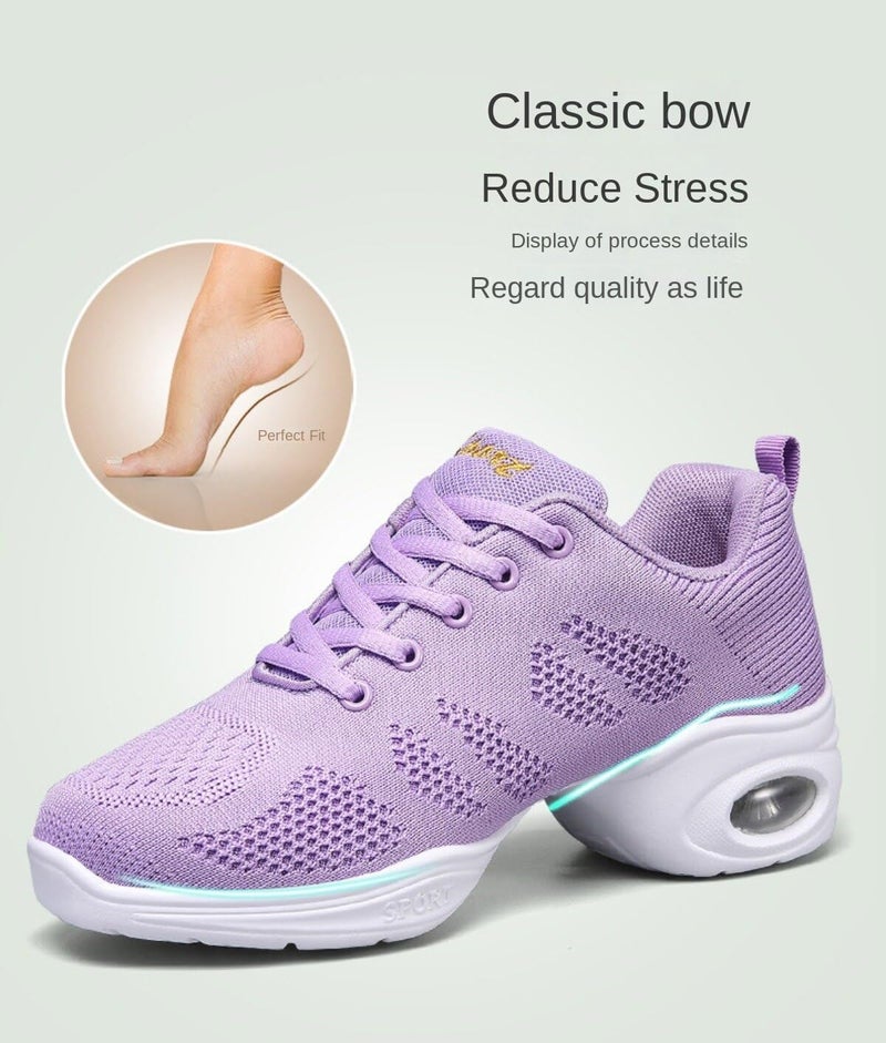 Fenlogft Women's Breathable Air Cushion Jazz Dance Shoes Lace Up Mesh Sneakers Athletic Walking Dance Thick Soled (Black,8) - Image 5