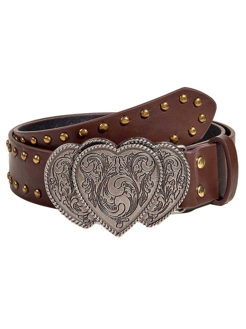 Yalice Heart Western Leather Belt for Women Men Star Buckle Waist Belt for Jeans Pants Ladies Cowgirls Cowboys Belt (Brown-Heart, Fit Waist Size: 27''-37'') - Image 1