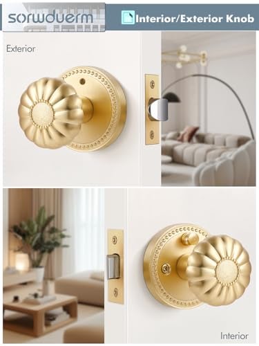SORWDUERM Gold Door Knobs Privacy Door Knob Satin Brass Door Knob Interior Brushed Gold Door Knobs for Bedroom and Bathroom,Zinc Alloy 1 Pack - Image 5