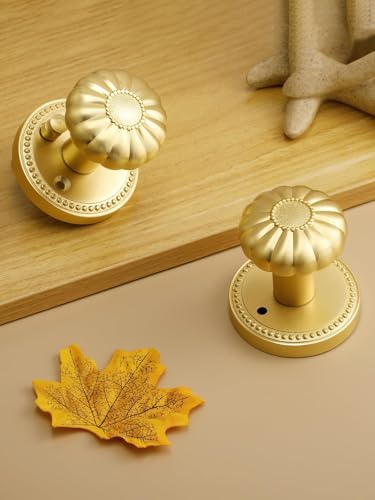 SORWDUERM Gold Door Knobs Privacy Door Knob Satin Brass Door Knob Interior Brushed Gold Door Knobs for Bedroom and Bathroom,Zinc Alloy 1 Pack - Image 2