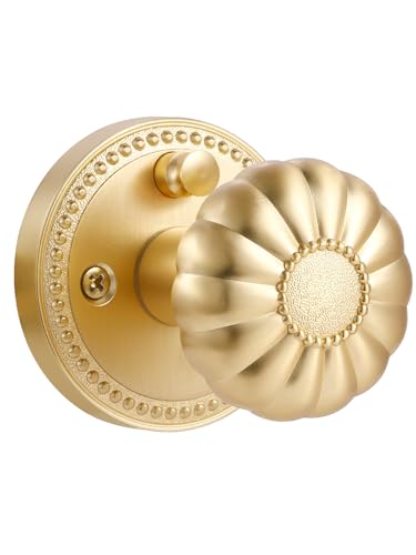 SORWDUERM Gold Door Knobs Privacy Door Knob Satin Brass Door Knob Interior Brushed Gold Door Knobs for Bedroom and Bathroom,Zinc Alloy 1 Pack - Image 1