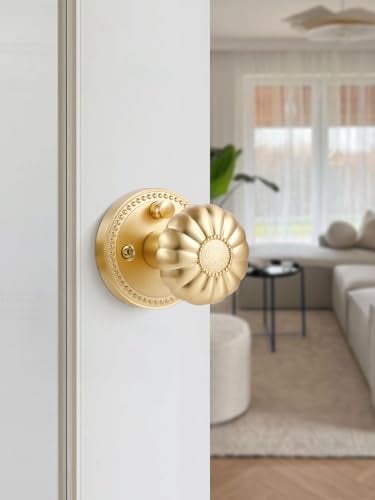SORWDUERM Gold Door Knobs Privacy Door Knob Satin Brass Door Knob Interior Brushed Gold Door Knobs for Bedroom and Bathroom,Zinc Alloy 1 Pack - Image 4