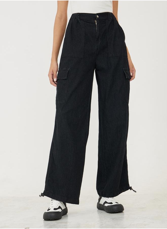 Styli - Wide Leg Cargo Jeans with Toggle Detail - Image 1