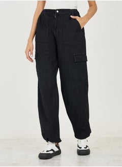 Wide Leg Cargo Jeans with Toggle Detail