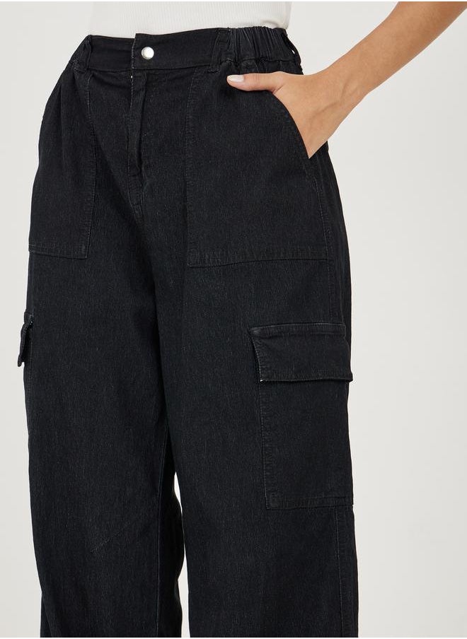 Styli - Wide Leg Cargo Jeans with Toggle Detail - Image 1