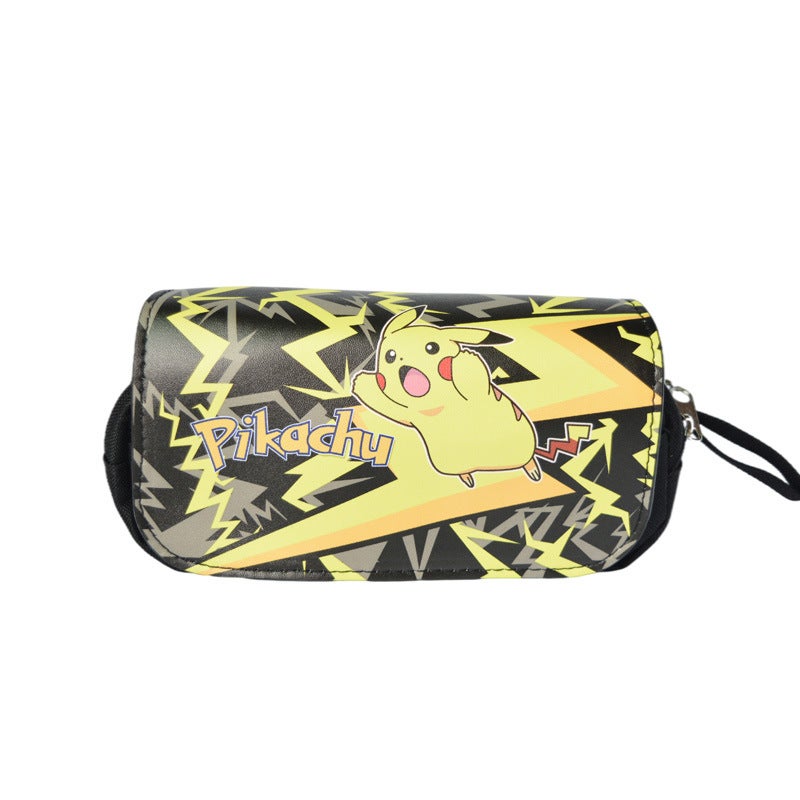 Cartoon Pikachu Triple Layer Pencil Case for Kids Leaping Lightning 