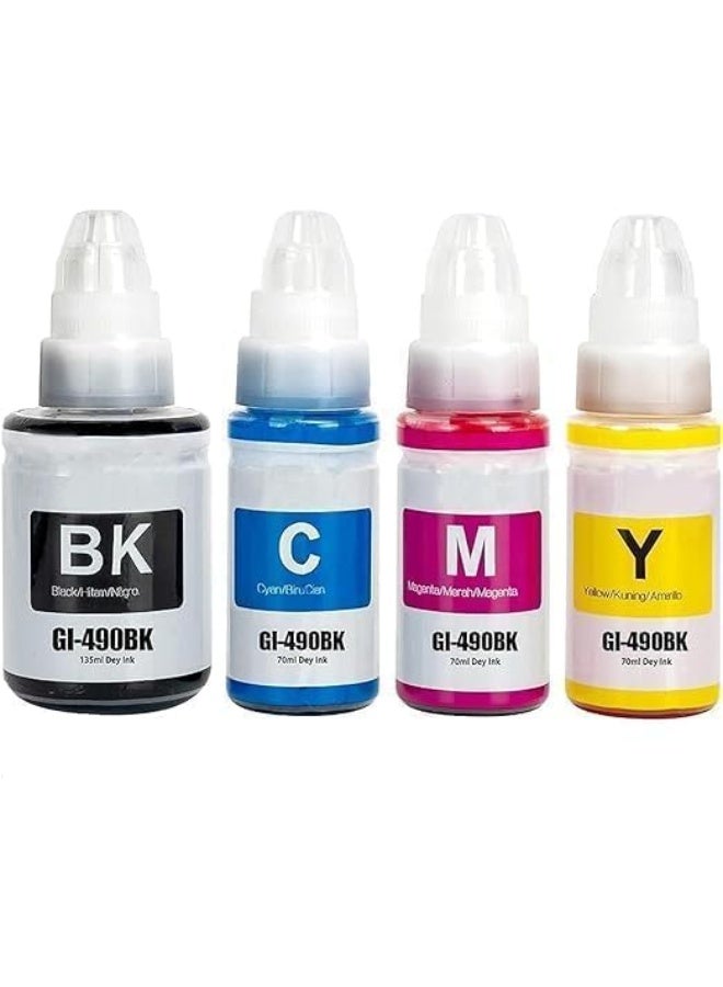 Terabyte ink gi 490 for Canon Set (4-Pack Black Cyan Magenta Yellow) Ink for GI 490 for PIXMA G3400 G2400 G1400 G4400 G1411 G2411 G3411 G4411 G4410 G3410 - Image 1