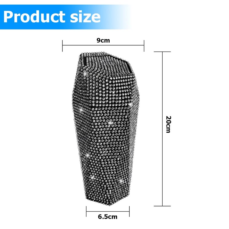 JNNJ Bling Rhinestone Leak-Proof Portable Rubbish Bin for Cars - Stylish Black Trash Can with Lid for Home and Office - Image 2