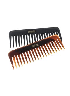 Parcelona Parcelona French Fluffy Large Set of 2 Tortoise Shell and Black Celluloid Wide Tooth Volume Hair Detangling Combs for Women and Girls, Made in France 
