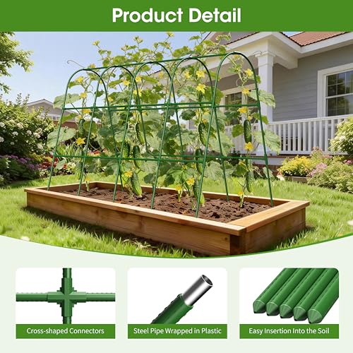 MQHUAYU Cucumber Trellis for Raised Bed,U-Shape Garden Trellis for Climbing Plants Outdoor, Metal Arch Vegetables Trellis, Plant Support for Vine (Green, 63" Lx21.6 Wx47.2 H-Large) - Image 2