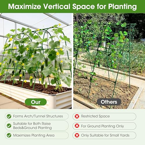 MQHUAYU Cucumber Trellis for Raised Bed,U-Shape Garden Trellis for Climbing Plants Outdoor, Metal Arch Vegetables Trellis, Plant Support for Vine (Green, 63" Lx21.6 Wx47.2 H-Large) - Image 4