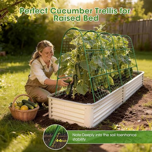 MQHUAYU Cucumber Trellis for Raised Bed,U-Shape Garden Trellis for Climbing Plants Outdoor, Metal Arch Vegetables Trellis, Plant Support for Vine (Green, 63" Lx21.6 Wx47.2 H-Large) - Image 3