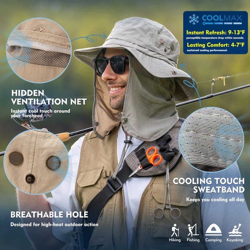 Comhats Sun Hats for Men Neck Cover Flap Protection UPF50+ Wide Brim Summer Boonie Bucket Waterproof Summer Golf Packable Travel Big Head X-Large XX-Large XL XXL Light Grey - Image 5