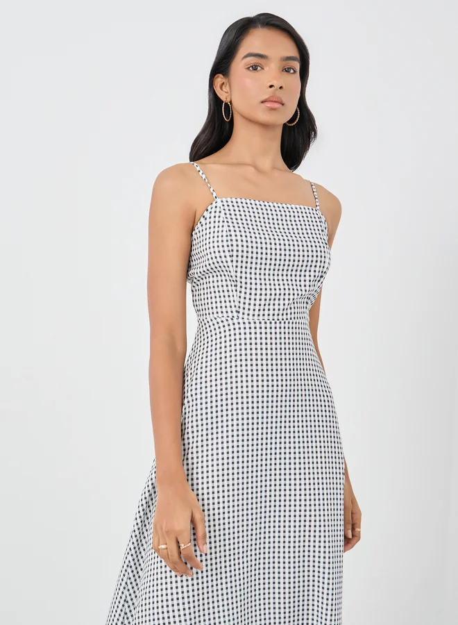 Take Two Take Two Checked Print Sleeveless A-Line Maxi Dress