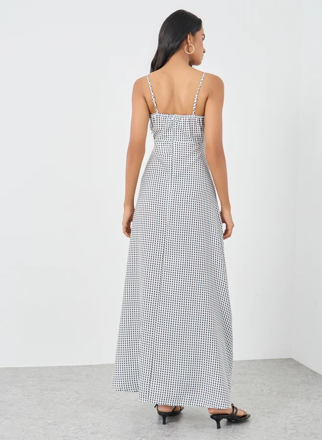 Take Two Take Two Checked Print Sleeveless A-Line Maxi Dress
