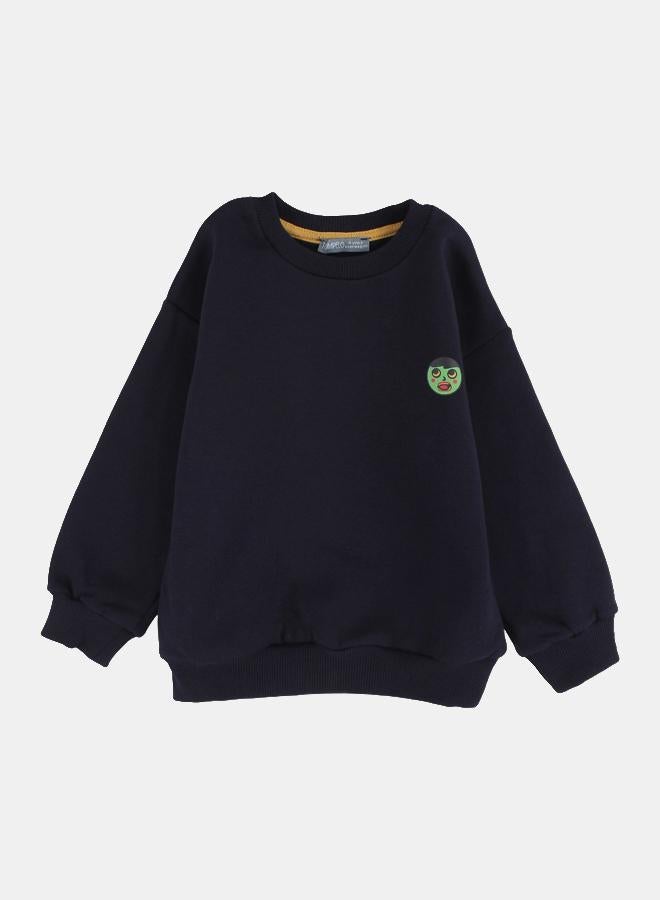 Pompelo Boys Cotton Sweatshirt – Navy with Colorful Blocks Print - Image 1