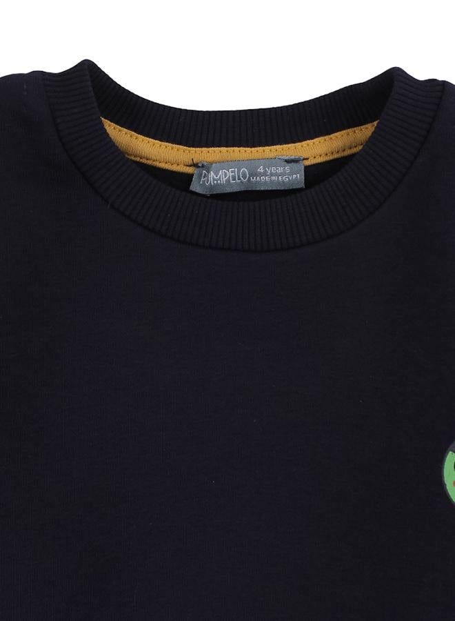 Pompelo Boys Cotton Sweatshirt – Navy with Colorful Blocks Print - Image 3