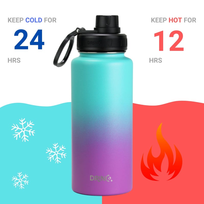 DRINCO Stainless Steel Water Bottle Spout Lid Vacuum Insulated Double Wall Water Bottle Wide Mouth (40oz 32oz 22oz 18oz 14oz) Leak Proof Keeps Cold or Hot (32 oz  32oz Ombre Fuchsia Teal) - Image 3