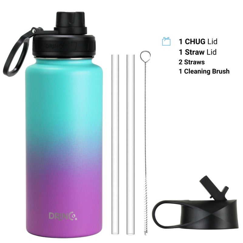 DRINCO Stainless Steel Water Bottle Spout Lid Vacuum Insulated Double Wall Water Bottle Wide Mouth (40oz 32oz 22oz 18oz 14oz) Leak Proof Keeps Cold or Hot (32 oz  32oz Ombre Fuchsia Teal) - Image 2