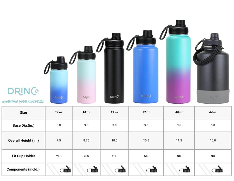DRINCO Stainless Steel Water Bottle Spout Lid Vacuum Insulated Double Wall Water Bottle Wide Mouth (40oz 32oz 22oz 18oz 14oz) Leak Proof Keeps Cold or Hot (32 oz  32oz Ombre Fuchsia Teal) - Image 5