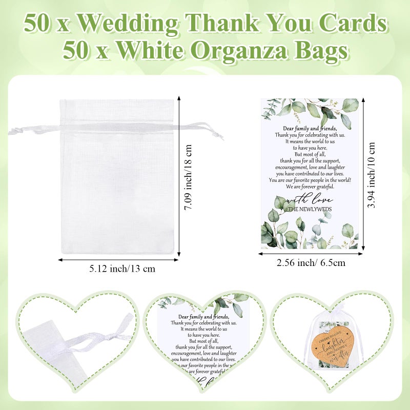 Uiifan 50 Set Wedding Favors for Guest Coaster Gifts Bulk Heart Shaped Coasters Thank You Cards Organza Bags Guest Souvenirs for Wedding Party Bridal Favors - Image 3